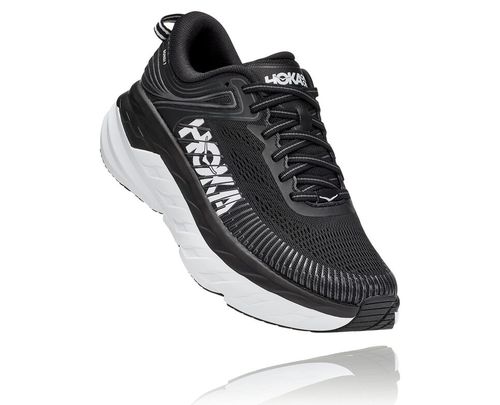 Hoka One One Bondi 7 Men's Road Running Shoes Black / White | 8932706-SU