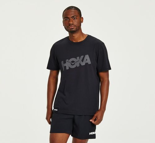 Hoka One One Brand Tee Men's Running Tees Black / Castlerock | 1895602-CO