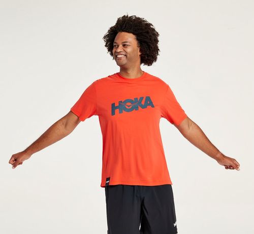 Hoka One One Brand Tee Men's Running Tees Fiesta | 2136784-NW