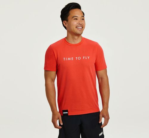 Hoka One One Brand Tee Men's Running Tees Fiesta / White | 4036578-HL