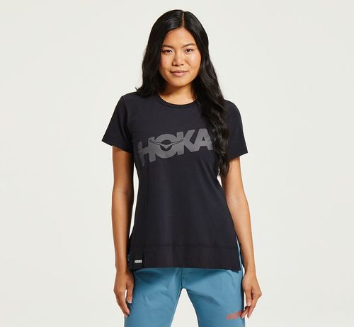 Hoka One One Brand Tee Women's Running Tees Black / Castlerock | 8461035-US