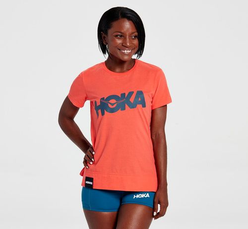 Hoka One One Brand Tee Women's Running Tees Hot Coral | 9058146-TH