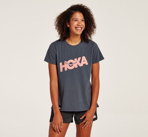 Hoka One One Brand Tee Women's Running Tees Ombre Blue | 9702364-AR