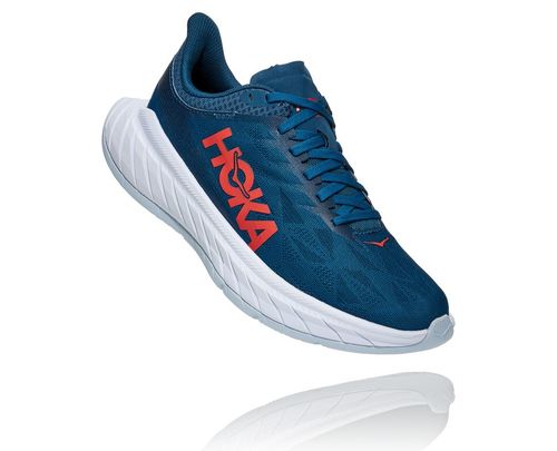 Hoka One One Carbon X 2 Women's Road Running Shoes Moroccan Blue / Hot Coral | 6194805-FN