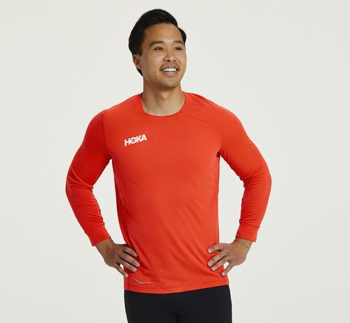 Hoka One One Performance 3/4 Sleeve Men's T Shirts Fiesta | 0124396-YM