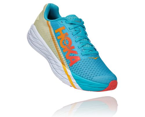 Hoka One One Rocket X All Gender Road Running Shoes Scuba Blue / Luminary Green | 4935160-BE