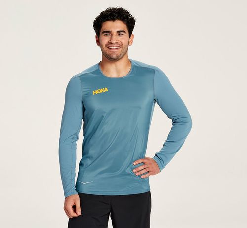 Hoka One One Slim Fit Men's Windshirts Provincial Blue | 3674015-WS